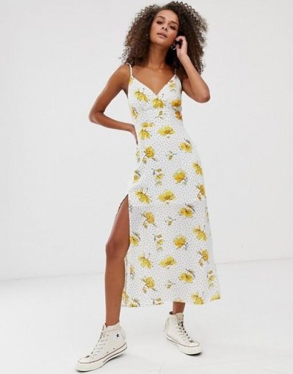 Abercrombie & Fitch button through tea dress in white with yellow floral - flipped