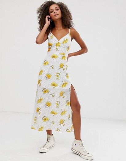 Abercrombie & Fitch button through tea dress in white with yellow floral