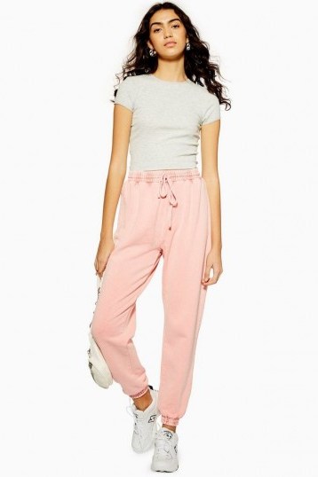 TOPSHOP Acid Wash Joggers in Pink – cuffed sports bottoms - flipped