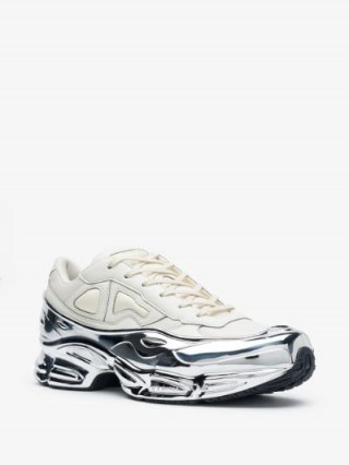 Adidas By Raf Simons X Raf Simons Cream And Silver Ozweego Sneakers ~ metallic trainers - flipped
