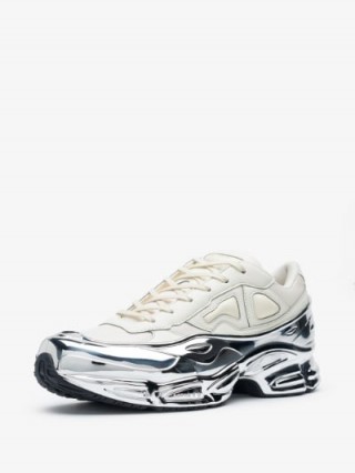 Adidas By Raf Simons X Raf Simons Cream And Silver Ozweego Sneakers ~ metallic trainers