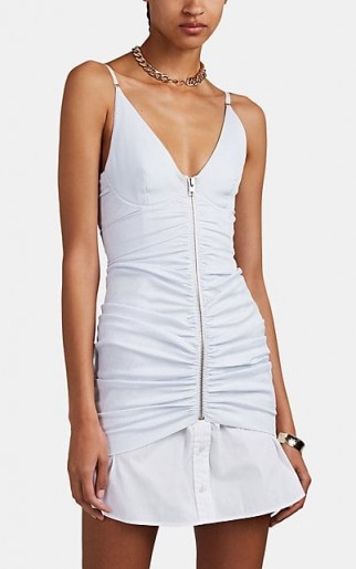 ALEXANDER WANG Pinstriped Ruched Poplin Cami Dress ~ front gathered dresses