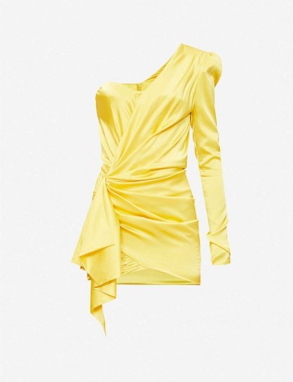 ALEXANDRE VAUTHIER One-shouldered silk-satin mini dress lemon - flipped