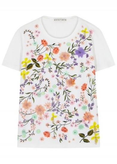 ALICE + OLIVIA Rylyn floral-embroidered cotton T-shirt - flipped
