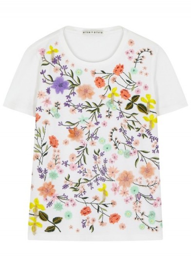 ALICE + OLIVIA Rylyn floral-embroidered cotton T-shirt