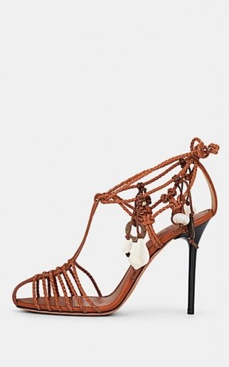 ALTUZARRA Tullio Braided Leather Ankle-Wrap Sandals Cognac ~ brown strappy heels - flipped