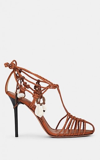ALTUZARRA Tullio Braided Leather Ankle-Wrap Sandals Cognac ~ brown strappy heels