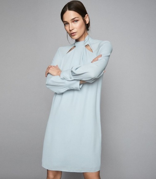 REISS ANAIS CUT OUT DETAIL SHIFT DRESS PALE BLUE ~ contemporary elegance