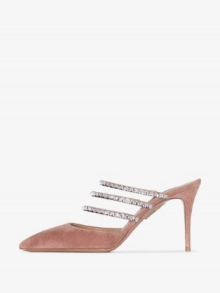 Aquazzura Donata 85mm Crystal-Embellished Mules – glamorous heels - flipped