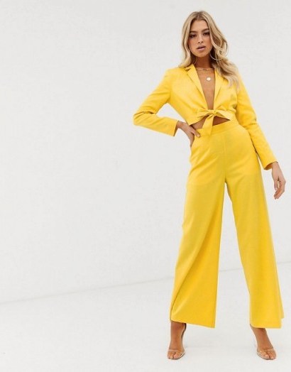 ASOS DESIGN extreme high waist tie front suit co-ord | yellow summer party trouser set - flipped