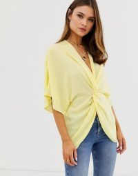 ASOS DESIGN knot front top with kimono sleeve lemon | yellow oriental inspired tops