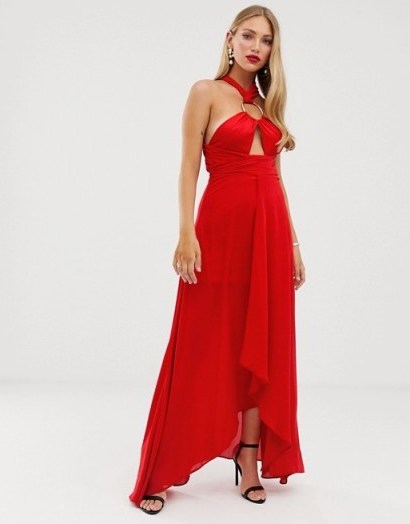 ASOS DESIGN maxi dress with circle trim detail in poppy-red – long glamorous prom dresses - flipped