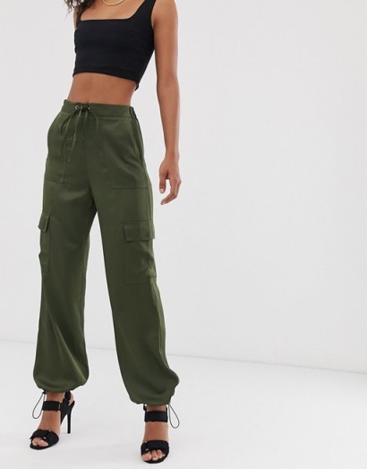 ASOS DESIGN Tall utility trousers with pocket detail khaki. GREEN CUFFED PANTS