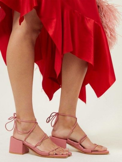 MARQUES’ALMEIDA Asymmetric-toe wrap-around pink leather sandals ~ strappy summer sandal with block heel - flipped