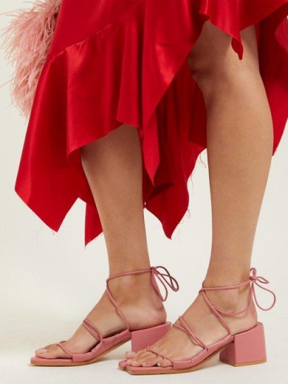 MARQUES’ALMEIDA Asymmetric-toe wrap-around pink leather sandals ~ strappy summer sandal with block heel