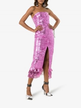 Attico Metallic Strapless Midi-Dress Pink / evening glamour