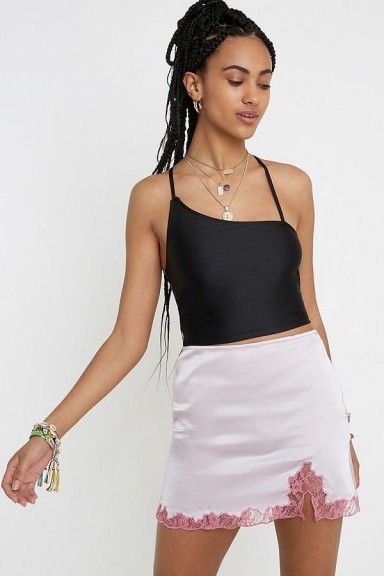 UO Lace Insert Mini Skirt in Pink | silky skirts
