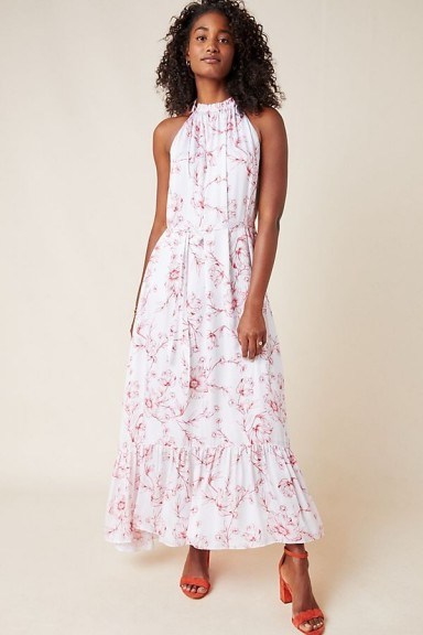 ML Monique Lhuillier Ruffled Floral-Print Halterneck Maxi Dress | summer halter dresses - flipped