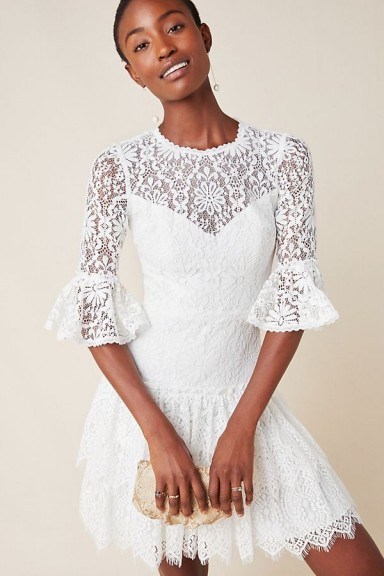 ML Monique Lhuillier Tiered Floral-Lace Dress White - flipped