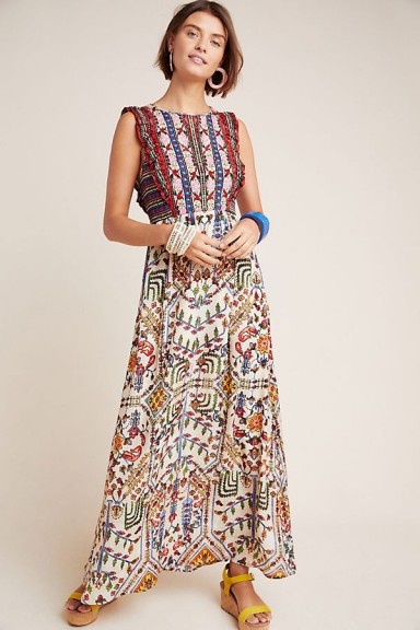 Vineet Bahl Embroidered-Detailed Printed Maxi Dress Yellow Motif