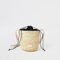 River Island Beige straw bucket cross body bag | neutral summer bags