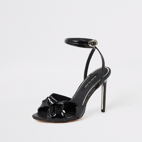 River Island Black knot front heeled sandal | patent party heels