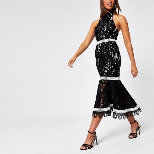 River Island Black lace high neck midi dress | backless party dresses - flipped