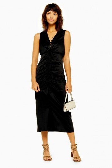 Topshop Black Ruched Midi Dress | retro evening dresses | vintage style glamour - flipped