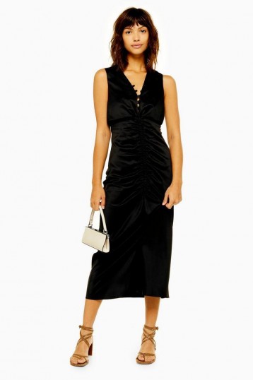 Topshop Black Ruched Midi Dress | retro evening dresses | vintage style glamour