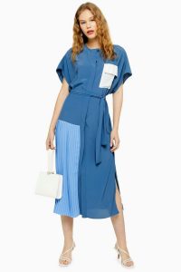 Topshop Blue Colour Block Shirt Dress | pleated panel dresses