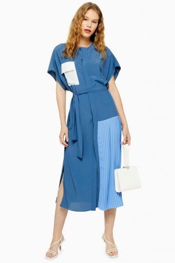 Topshop Blue Colour Block Shirt Dress | pleated panel dresses - flipped