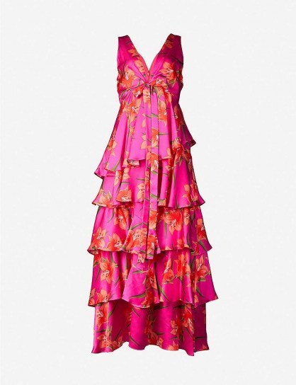 BORGO DE NOR Flavia silk-satin dress Hawaiian lily fuschia ~ fuchsia-pink tiered dresses - flipped
