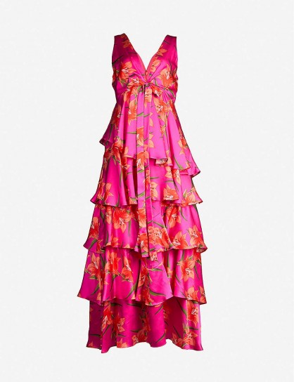 BORGO DE NOR Flavia silk-satin dress Hawaiian lily fuschia ~ fuchsia-pink tiered dresses