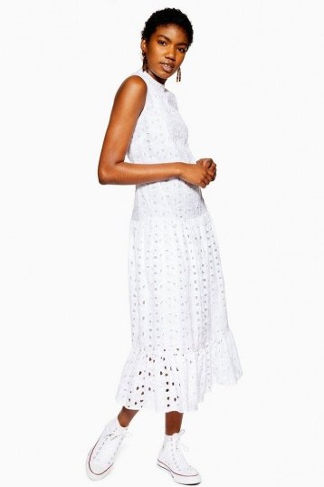 Topshop Broderie Midi Smock Dress White | sleeveless summer dresses - flipped
