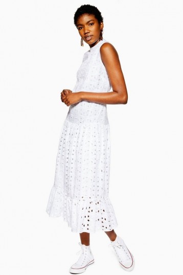Topshop Broderie Midi Smock Dress White | sleeveless summer dresses
