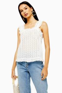 YAS Broderie Top in White | feminine ruffle trimmed summer tops