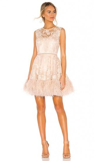 Bronx and Banco Viola Feather Dress in Nude | luxe party dresses | sleeveless feathered fit and flare - flipped