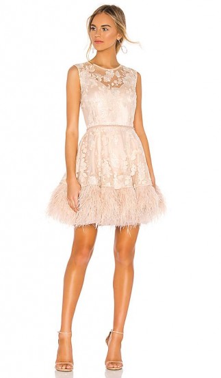 Bronx and Banco Viola Feather Dress in Nude | luxe party dresses | sleeveless feathered fit and flare
