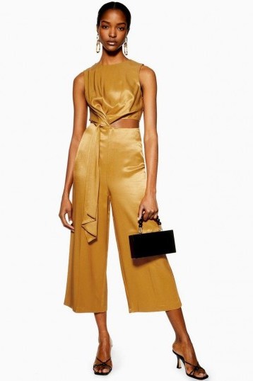 Topshop Bronze Satin Twill Jumpsuit | luxe cut-out jumpsuits - flipped