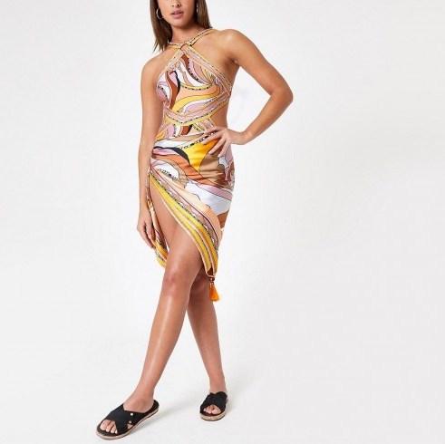 RIVER ISLAND Brown swirl print sarong – beach accessories - flipped