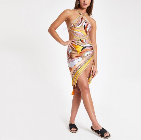 RIVER ISLAND Brown swirl print sarong – beach accessories