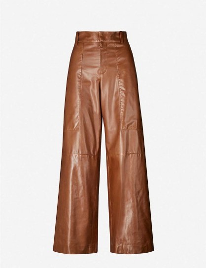 BRUNELLO CUCINELLI High-rise wide brown leather trousers - flipped