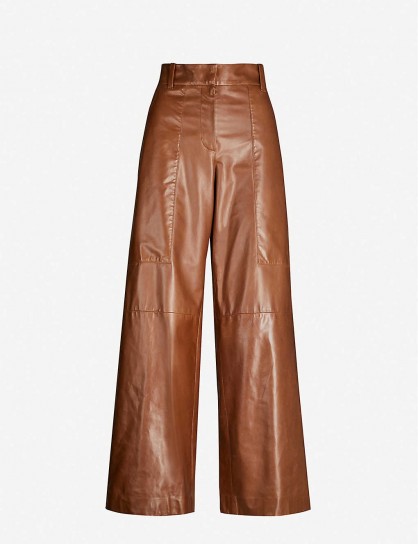 BRUNELLO CUCINELLI High-rise wide brown leather trousers