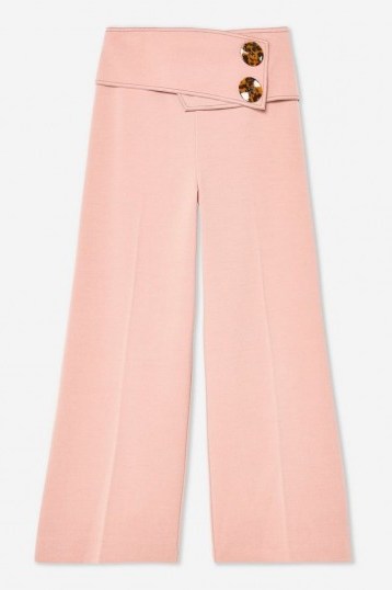 Topshop Button Crop Wide Leg Trousers in Blush | chic cropped summer pants - flipped
