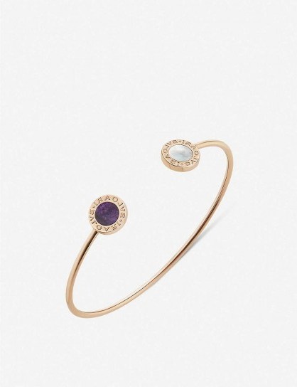 BVLGARI Bvlgari Bvlgari 18ct rose-gold, mother-of-pearl and sugilite bracelet – luxury open bangle - flipped