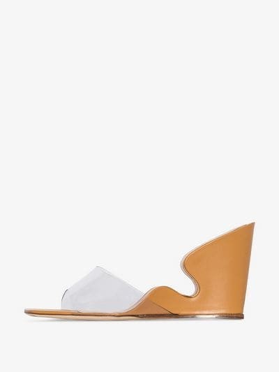 BY FAR Brown Greta Mule Wedges – cut-out wedged heels – sculptured wedge heel - flipped
