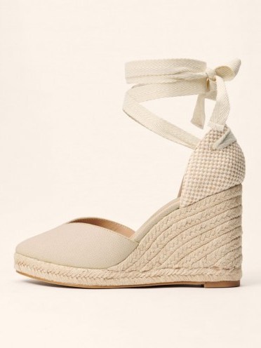 Reformation Camille Espadrille in Natural | wedged ankle wrap espadrilles - flipped