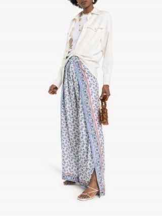 Chloé Blue Fold-Over Front Silk Bandana Trousers | pretty floral pants - flipped