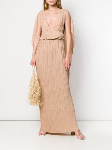 CHLOÉ pleated cape gown in sand-brown ~ luxe event dresses ~ statement gowns