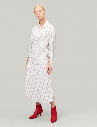 Emily Ratajkowski striped midi dress, JOSEPH Claudi Rayon Stripe Dress, out in New York, 24 May 2019 | celebrity street style - flipped